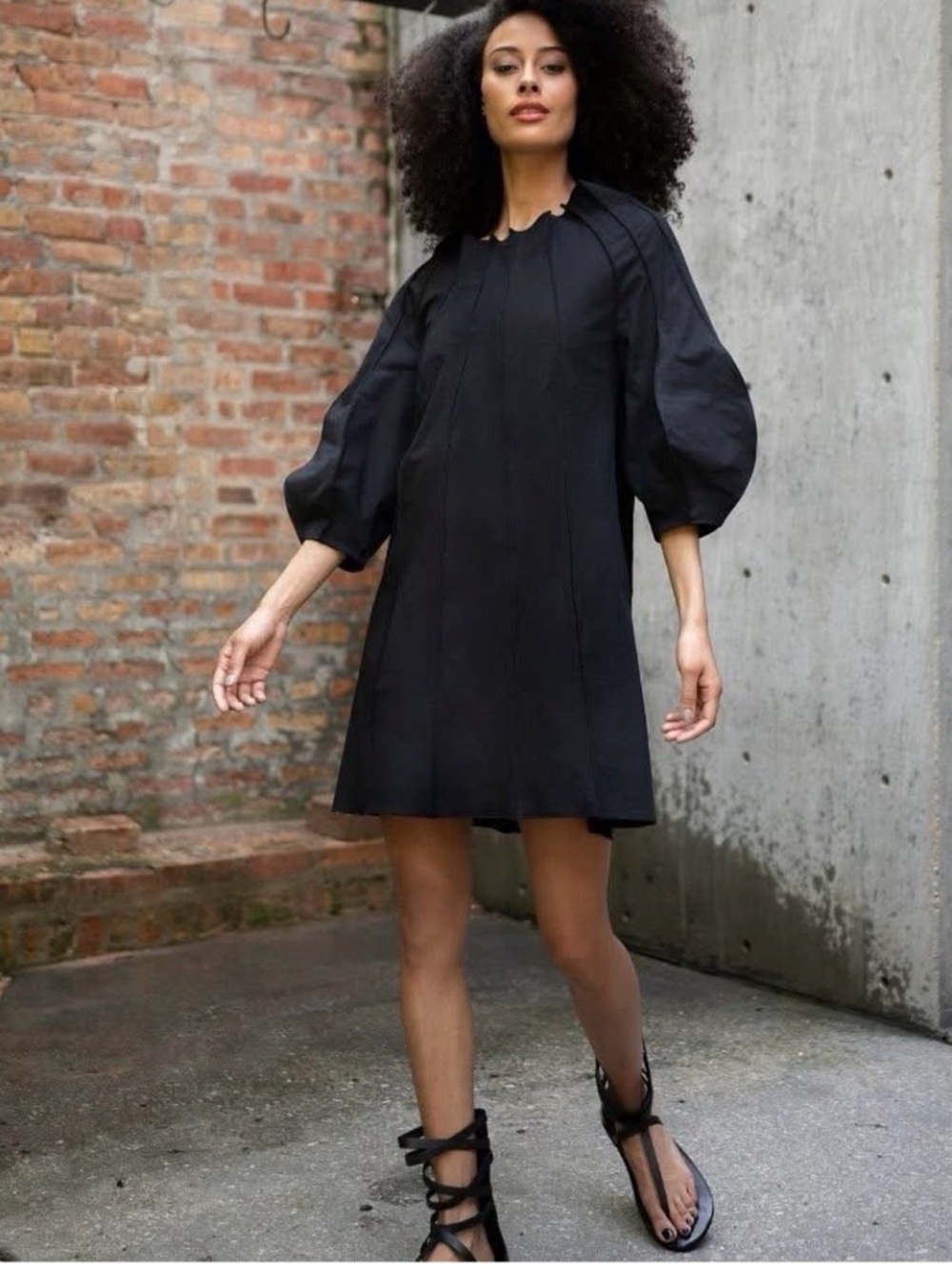 Maria Pinto Jolie Black Mini Dress with Balloon Sleeves